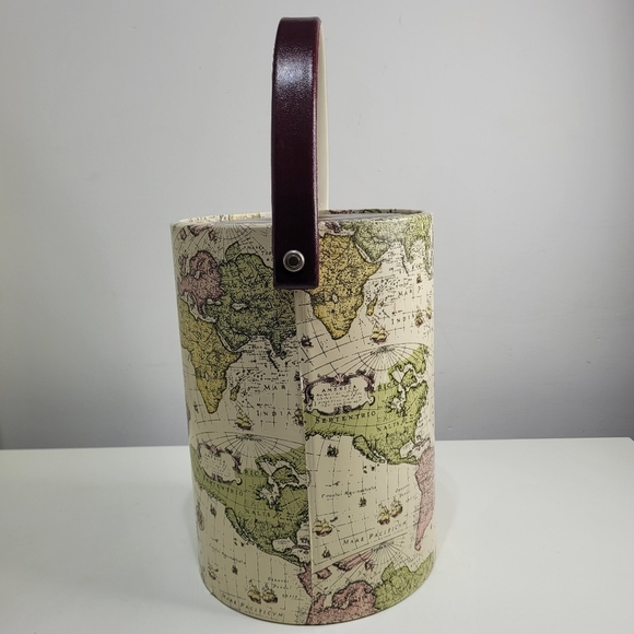 MCM World Map Ice Bucket 11" H x 8" Round Mid century Vintage Item - Picture 4 of 11